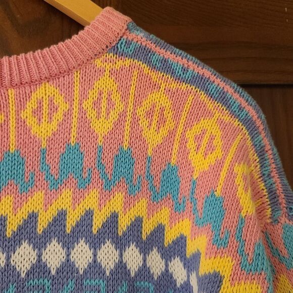 Vintage Pastel Geometeric Sweater 100% Cotton Brass Plumb Nordstrom - Picture 8 of 10